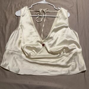 Wild Fable Ivory Cream Satin Top with Rose Detail and Side Zipper New With Tag